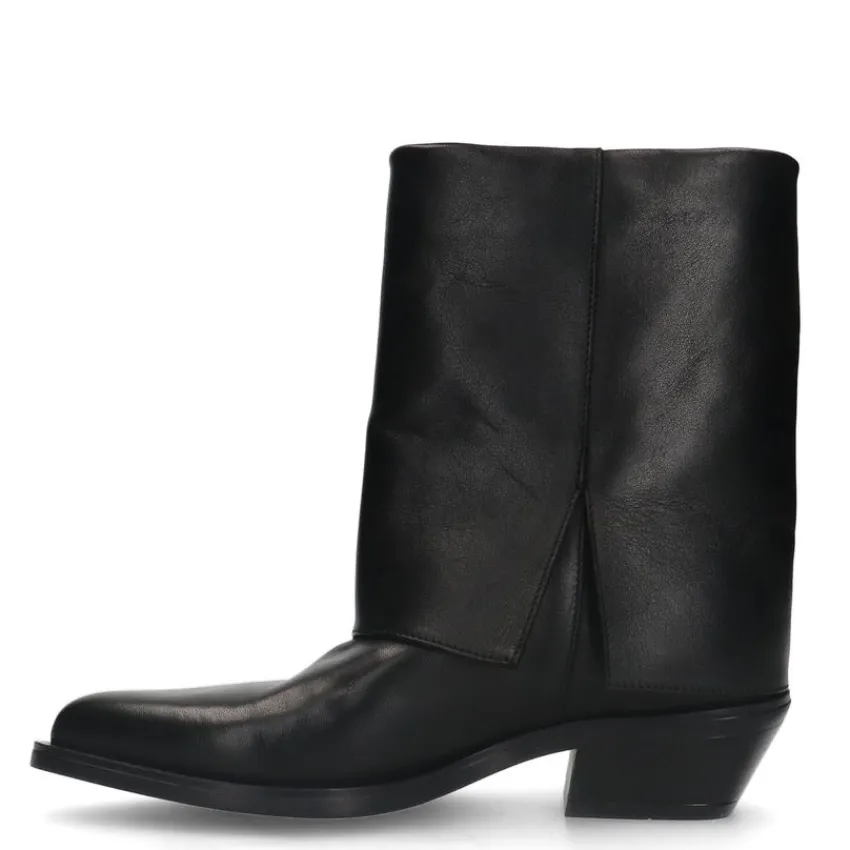 Manfield Zwarte leren cowboy laarzen met flap^DAMES Enkellaarsjes