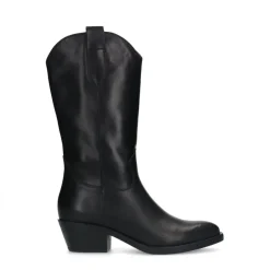 Manfield Zwarte leren cowboy laarzen^DAMES Laarzen|Enkellaarsjes
