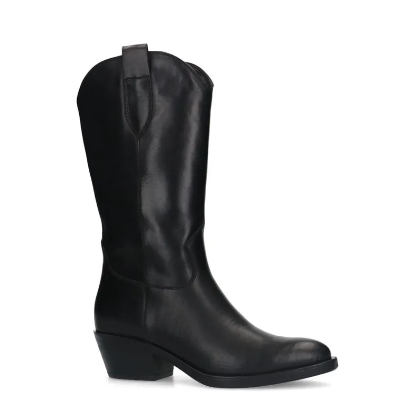 Manfield Zwarte leren cowboy laarzen^DAMES Laarzen|Enkellaarsjes