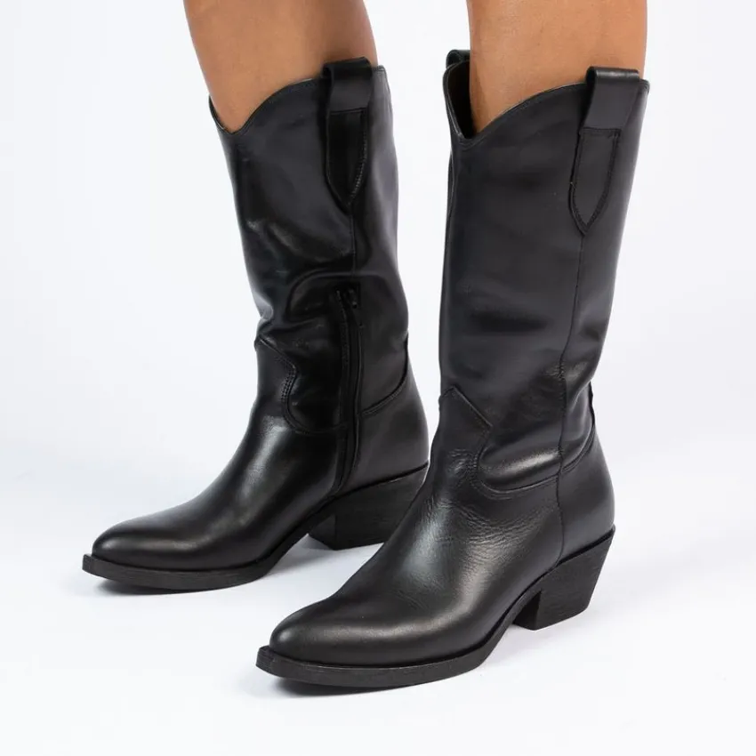 Manfield Zwarte leren cowboy laarzen^DAMES Laarzen|Enkellaarsjes