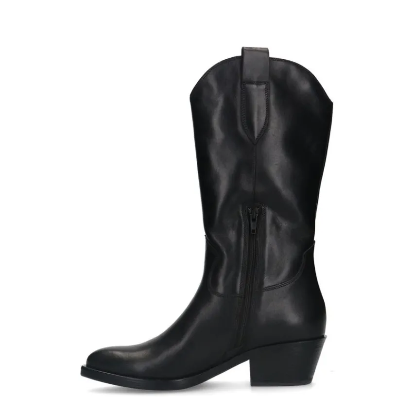 Manfield Zwarte leren cowboy laarzen^DAMES Laarzen|Enkellaarsjes