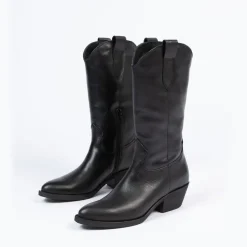 Manfield Zwarte leren cowboy laarzen^DAMES Laarzen|Enkellaarsjes