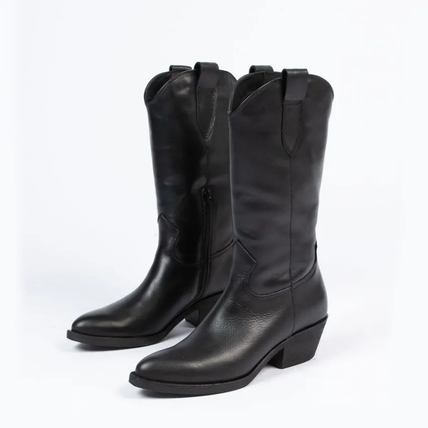 Manfield Zwarte leren cowboy laarzen^DAMES Laarzen|Enkellaarsjes