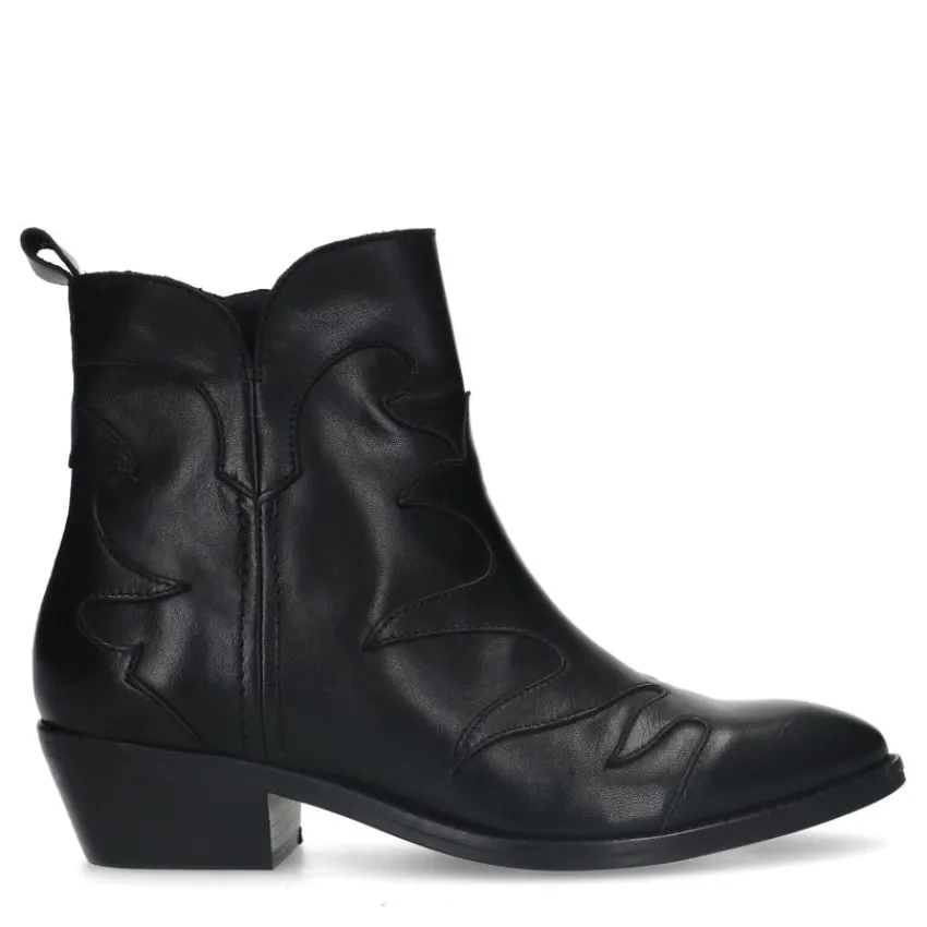 Manfield Zwarte leren cowboy laarzen^DAMES Enkellaarsjes