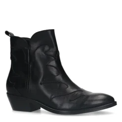 Manfield Zwarte leren cowboy laarzen^DAMES Enkellaarsjes