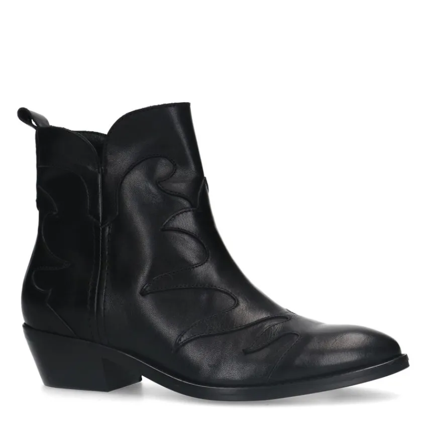 Manfield Zwarte leren cowboy laarzen^DAMES Enkellaarsjes