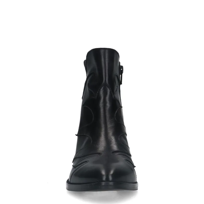 Manfield Zwarte leren cowboy laarzen^DAMES Enkellaarsjes