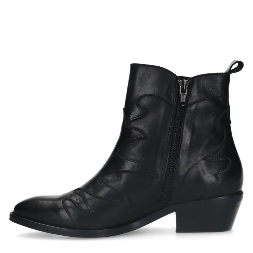 Manfield Zwarte leren cowboy laarzen^DAMES Enkellaarsjes