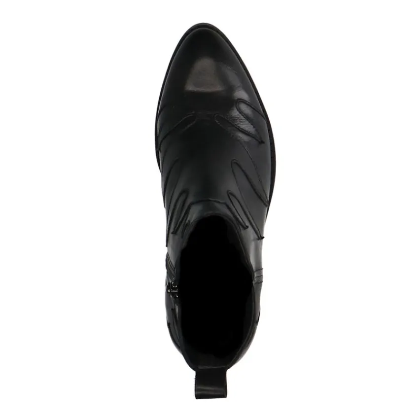 Manfield Zwarte leren cowboy laarzen^DAMES Enkellaarsjes