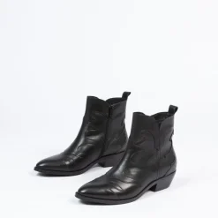 Manfield Zwarte leren cowboy laarzen^DAMES Enkellaarsjes