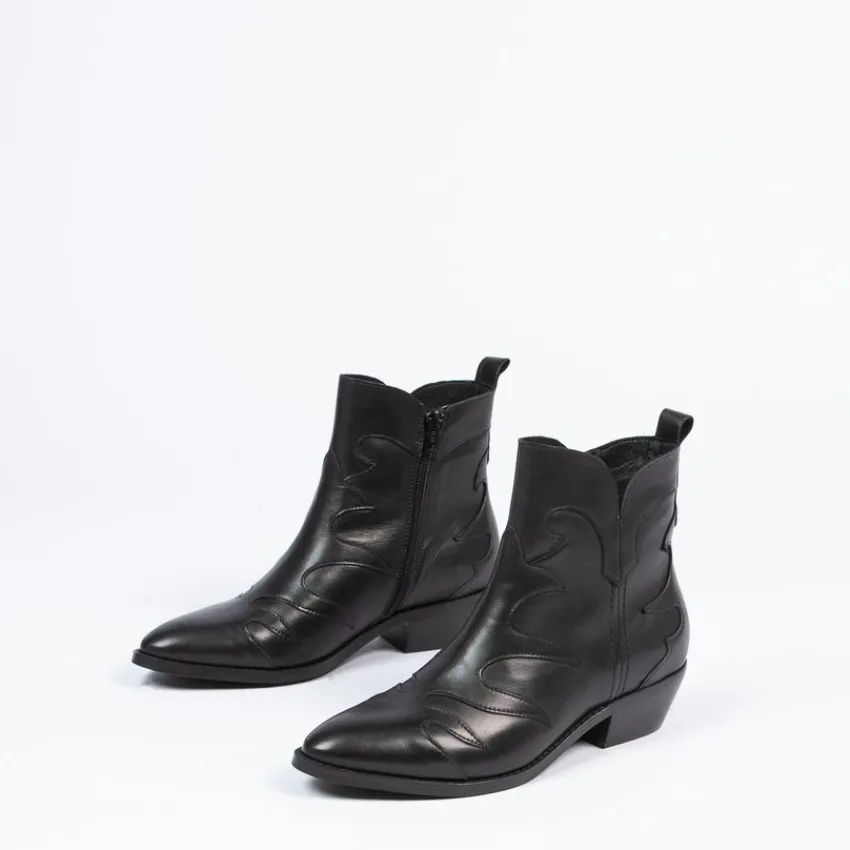 Manfield Zwarte leren cowboy laarzen^DAMES Enkellaarsjes