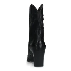 Manfield Zwarte leren cowboy laarzen met zilveren studs^DAMES Enkellaarsjes