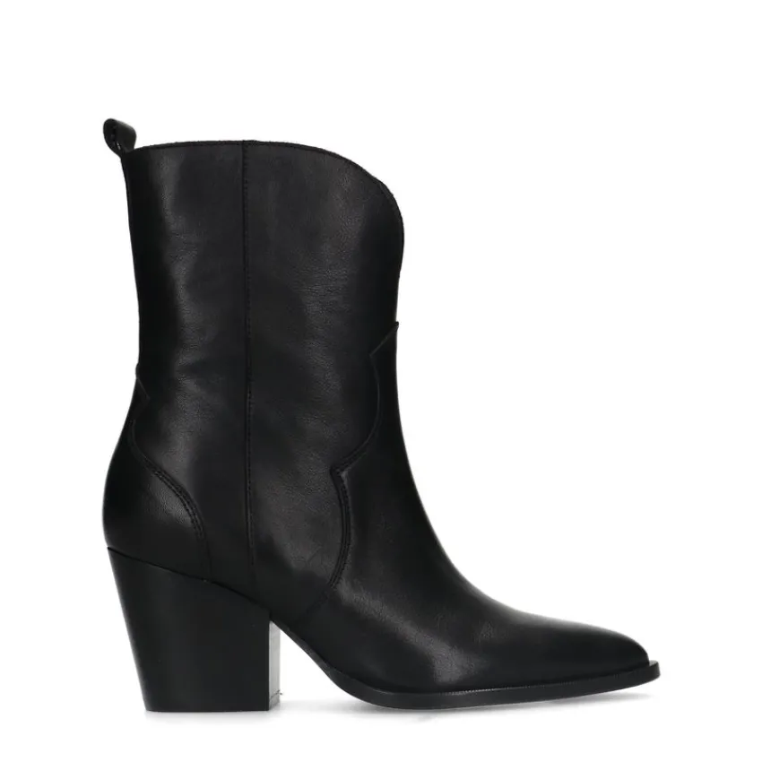 Manfield Zwarte leren cowboy laarzen^DAMES Enkellaarsjes