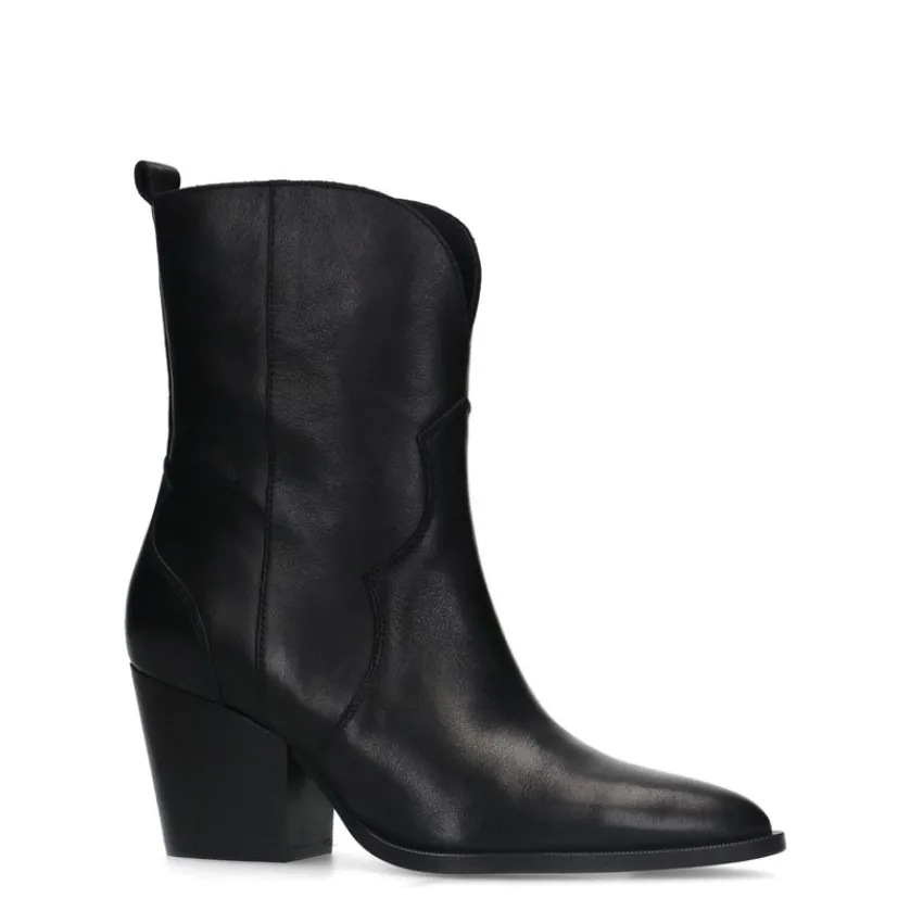 Manfield Zwarte leren cowboy laarzen^DAMES Enkellaarsjes