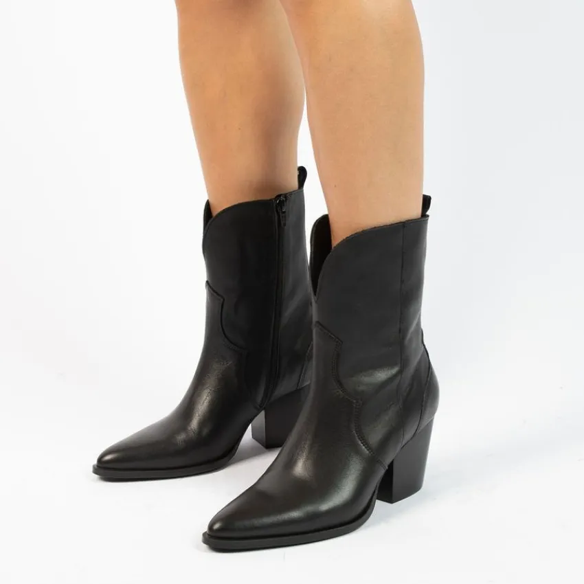 Manfield Zwarte leren cowboy laarzen^DAMES Enkellaarsjes