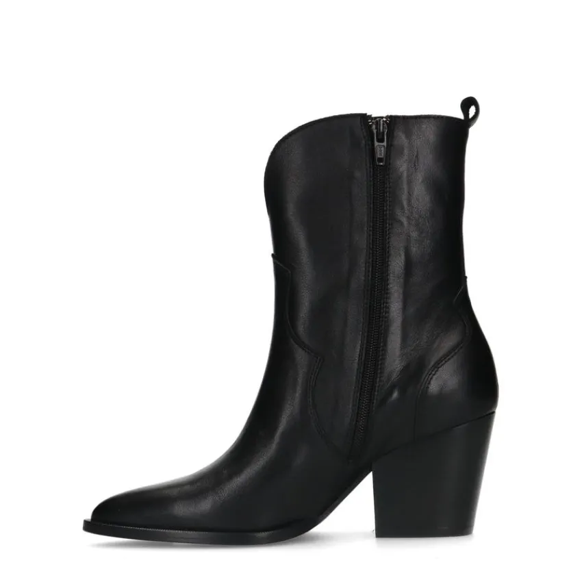 Manfield Zwarte leren cowboy laarzen^DAMES Enkellaarsjes