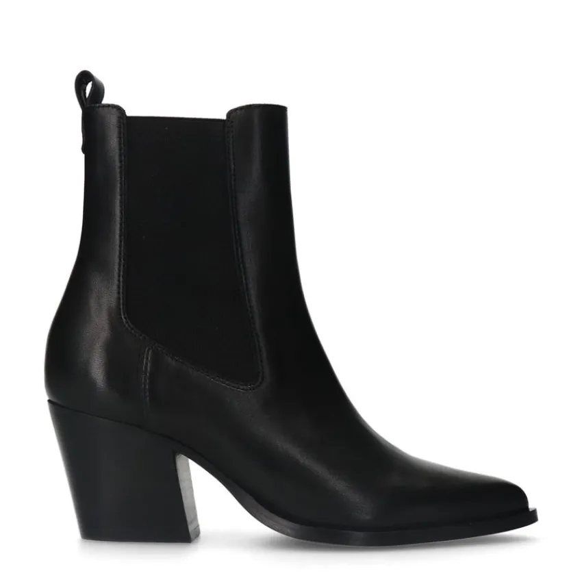 Manfield Zwarte leren cowboy laarzen^DAMES Enkellaarsjes