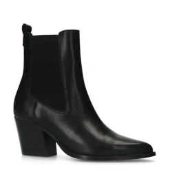 Manfield Zwarte leren cowboy laarzen^DAMES Enkellaarsjes