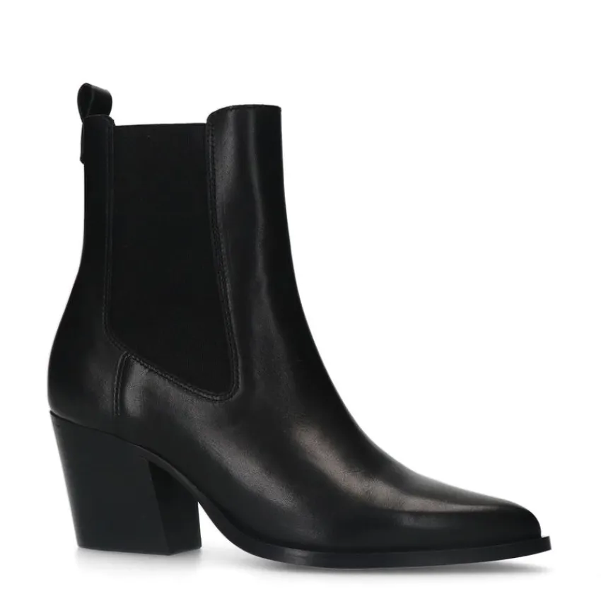 Manfield Zwarte leren cowboy laarzen^DAMES Enkellaarsjes