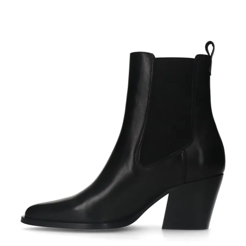 Manfield Zwarte leren cowboy laarzen^DAMES Enkellaarsjes