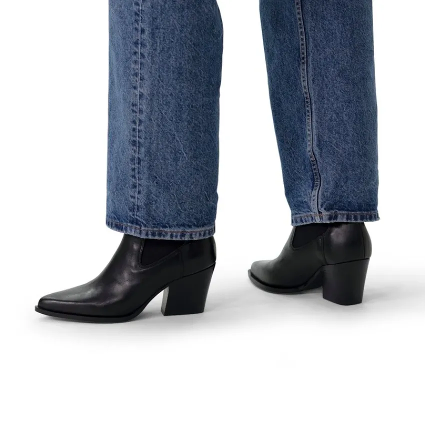 Manfield Zwarte leren cowboy laarzen^DAMES Enkellaarsjes