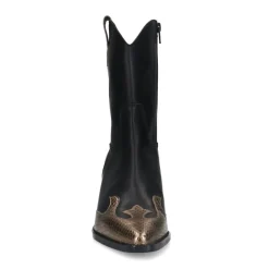 Manfield Zwarte leren cowboy laarzen met goudkleurige details^DAMES Enkellaarsjes