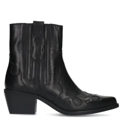 Manfield Zwarte leren cowboy laarzen^DAMES Enkellaarsjes