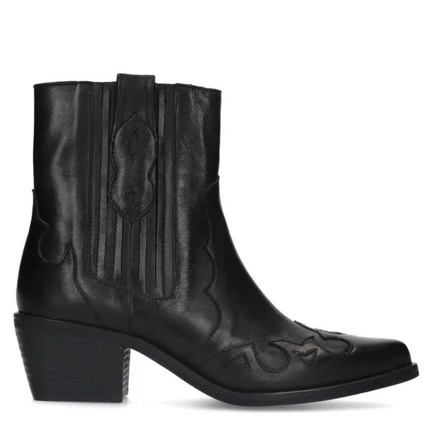 Manfield Zwarte leren cowboy laarzen^DAMES Enkellaarsjes