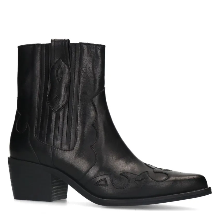 Manfield Zwarte leren cowboy laarzen^DAMES Enkellaarsjes