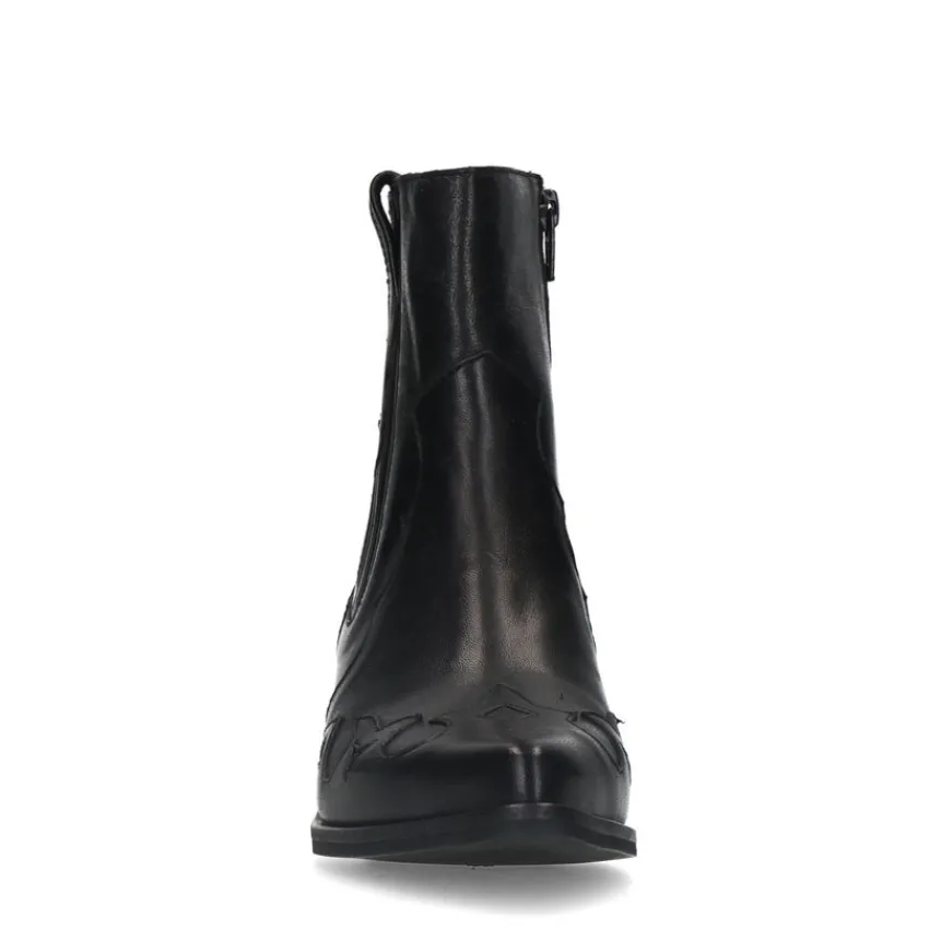 Manfield Zwarte leren cowboy laarzen^DAMES Enkellaarsjes