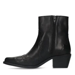 Manfield Zwarte leren cowboy laarzen^DAMES Enkellaarsjes
