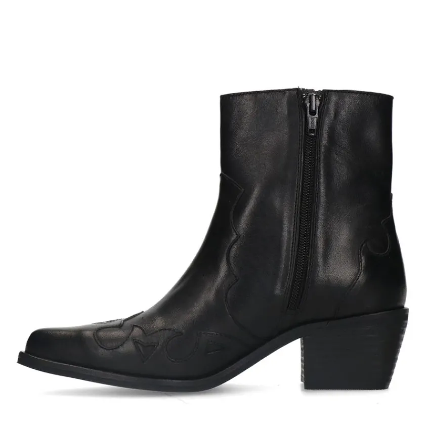 Manfield Zwarte leren cowboy laarzen^DAMES Enkellaarsjes