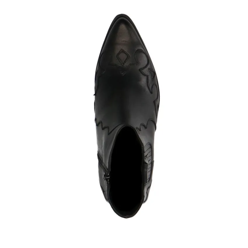 Manfield Zwarte leren cowboy laarzen^DAMES Enkellaarsjes