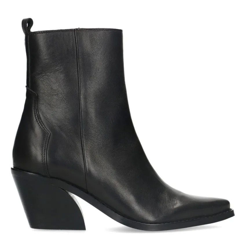 Manfield Zwarte leren cowboylaarzen^DAMES Enkellaarsjes