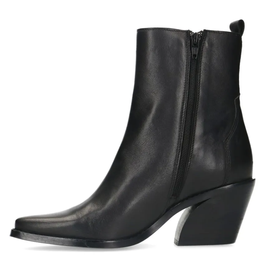 Manfield Zwarte leren cowboylaarzen^DAMES Enkellaarsjes