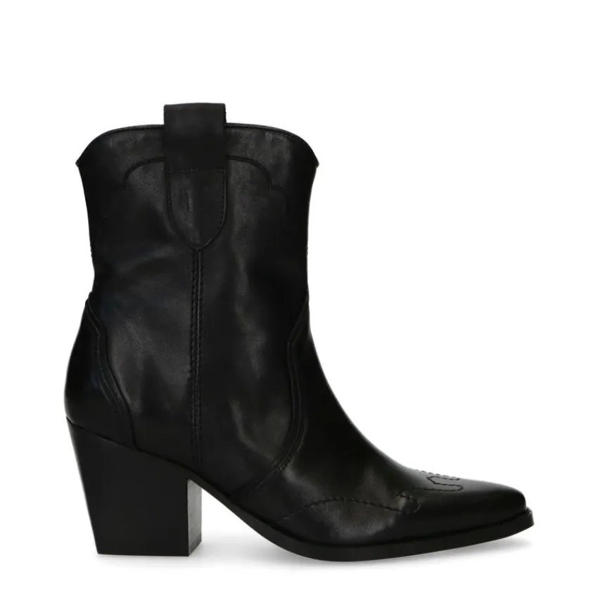 Manfield Zwarte leren cowboylaarzen^DAMES Enkellaarsjes