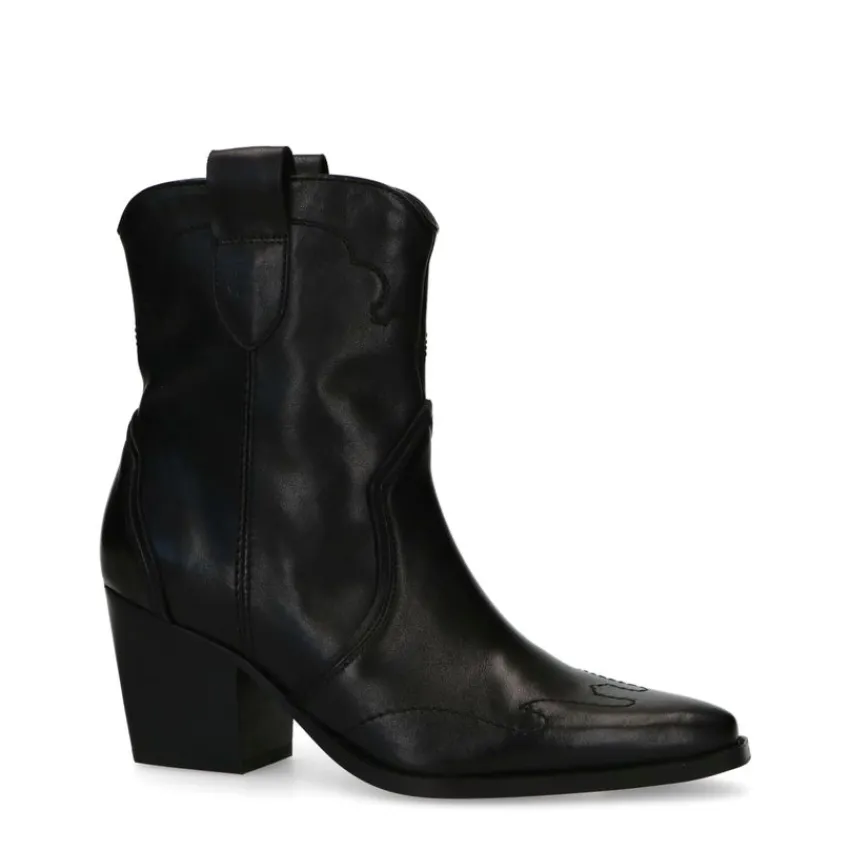 Manfield Zwarte leren cowboylaarzen^DAMES Enkellaarsjes