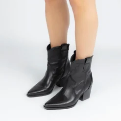 Manfield Zwarte leren cowboylaarzen^DAMES Enkellaarsjes