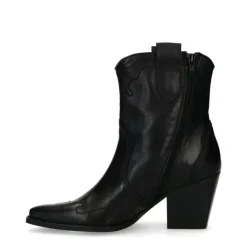 Manfield Zwarte leren cowboylaarzen^DAMES Enkellaarsjes