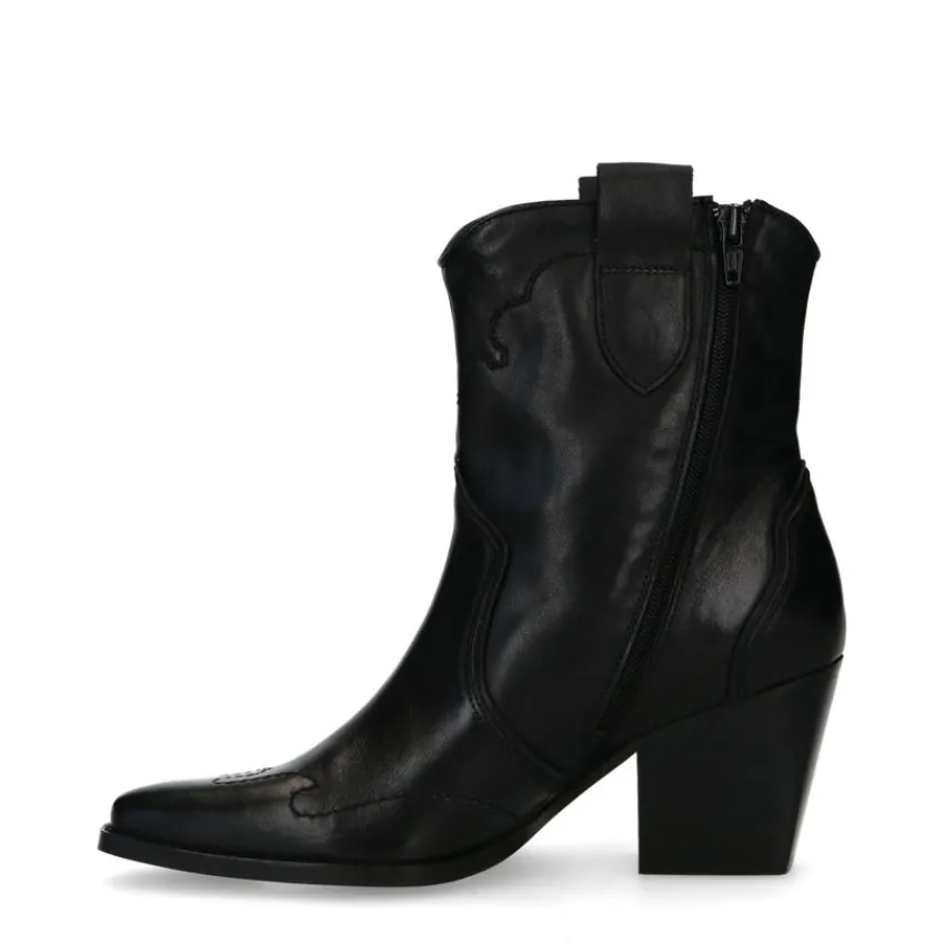 Manfield Zwarte leren cowboylaarzen^DAMES Enkellaarsjes