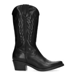 Manfield Zwarte leren cowboylaarzen^DAMES Enkellaarsjes