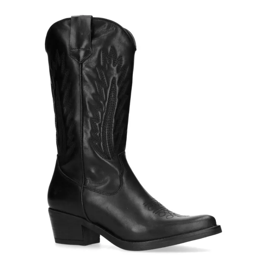 Manfield Zwarte leren cowboylaarzen^DAMES Enkellaarsjes
