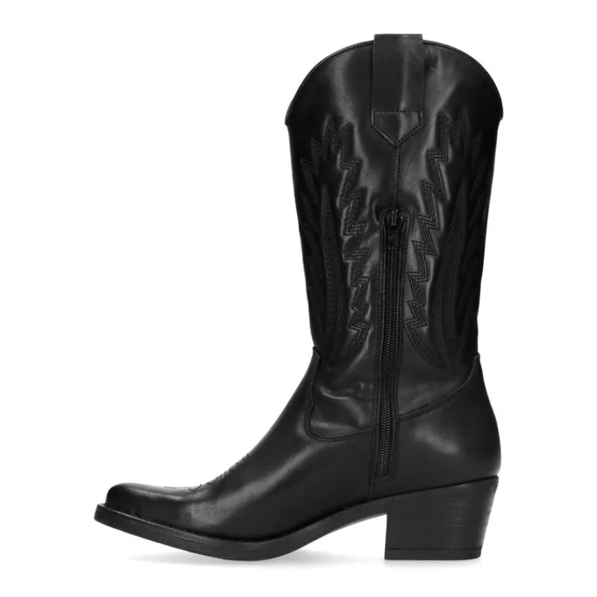 Manfield Zwarte leren cowboylaarzen^DAMES Enkellaarsjes