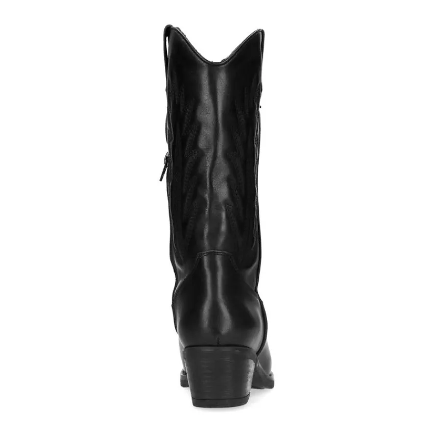 Manfield Zwarte leren cowboylaarzen^DAMES Enkellaarsjes