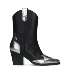 Manfield Zwarte leren cowboylaarzen met zilverkleurige details^DAMES Enkellaarsjes