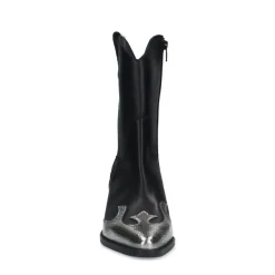 Manfield Zwarte leren cowboylaarzen met zilverkleurige details^DAMES Enkellaarsjes