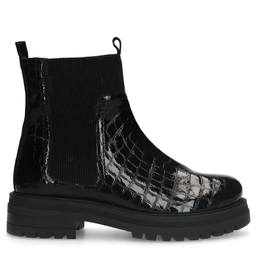 Manfield Zwarte leren croco chelsea boots^DAMES Enkellaarsjes
