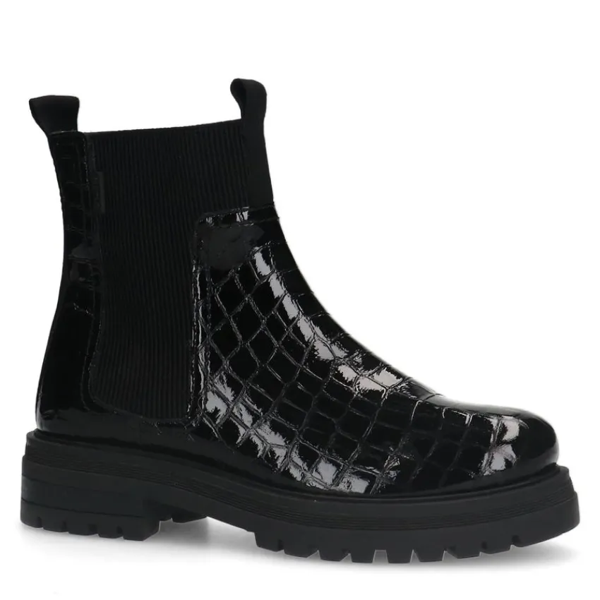Manfield Zwarte leren croco chelsea boots^DAMES Enkellaarsjes