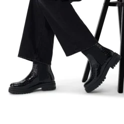 Manfield Zwarte leren croco chelsea boots^DAMES Enkellaarsjes