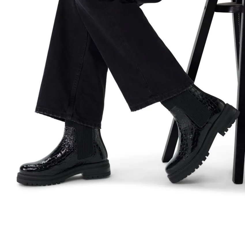 Manfield Zwarte leren croco chelsea boots^DAMES Enkellaarsjes